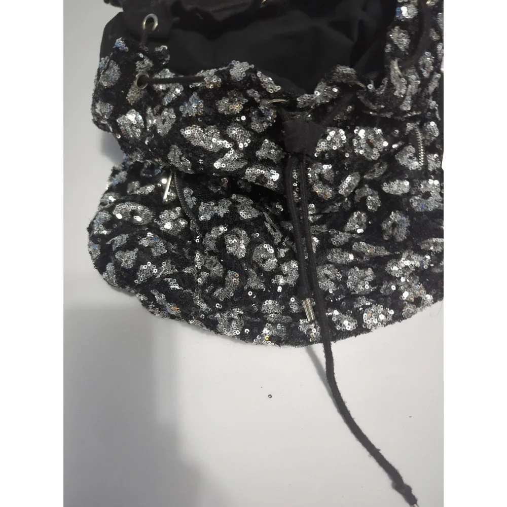 Victoria's Secret PINK Bling Leopard Sequin Campus Backpack drawstring Y2K shiny